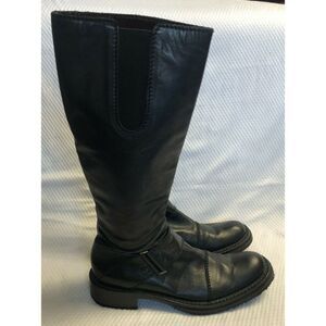 Chuckies New York Black Chunky Y2K Leather Tall Boots Made in Italy Size 37 US 7